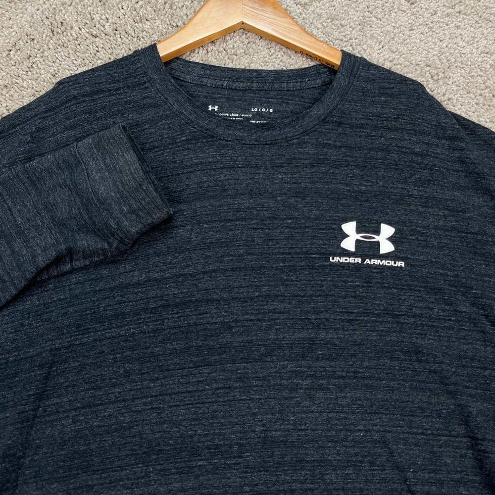 Under Armour Pullover Mens Large Black Heathered Long Sleeve Loose HeatGear EUC